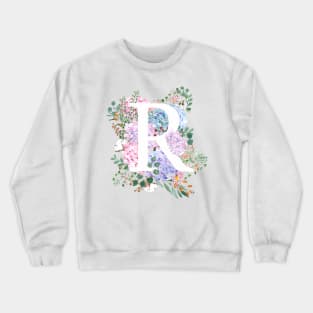 botanical monogram alphabet R hydrangea flowers Crewneck Sweatshirt